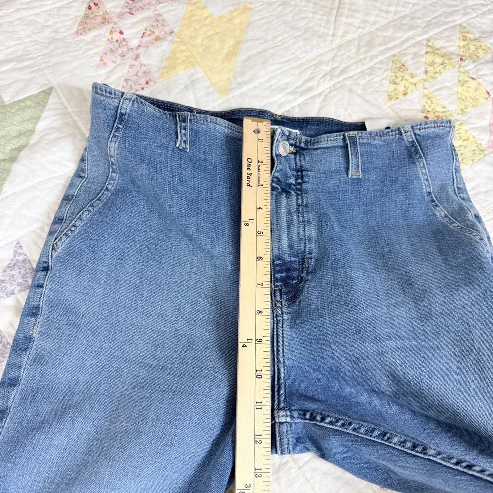 NEW We The Free Level‎ Up Slit Bootcut Jeans Blue High Rise Raw Hem Size 32